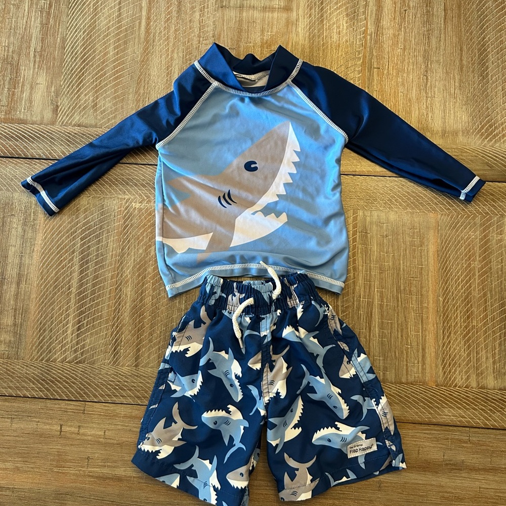 Flap Happy Blue Rashguard Swim Set with Shark Design